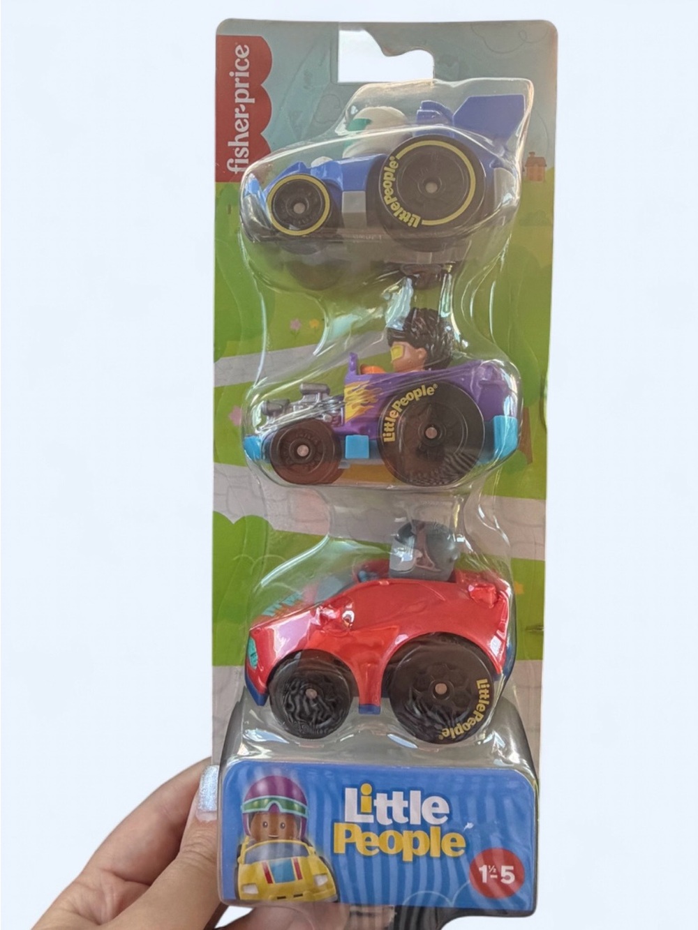 Fisher-Price Little People 3-Pack Toy Cars - Red, Purple, Blue